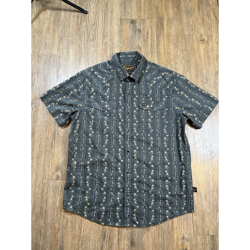 Howler Bros H Bar B Shirt Men’s Medium Grid Floral Pearl Snap Short Sleeve